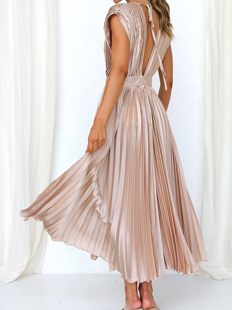 Années 70 Maxi Robe Été Plissé En Satin - Ma Penderie Vintage