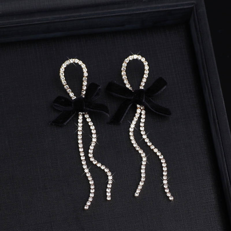 Années 50 Boucles d’oreilles Tombantes Noeud Strass Rétro - Ma Penderie Vintage