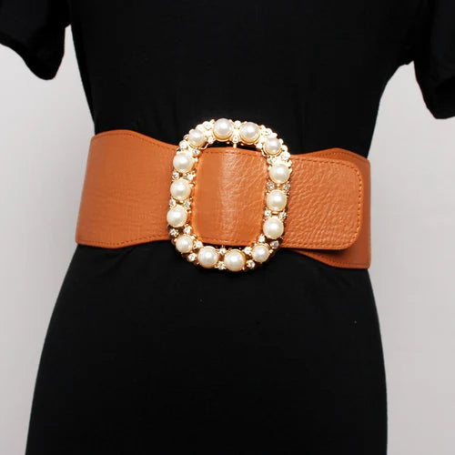 <tc>Años 60</tc> Cinturón Glamour con Hebilla de Perla Retro