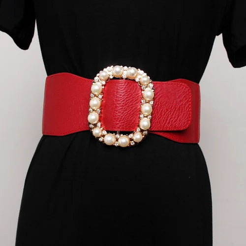 <tc>Años 60</tc> Cinturón Glamour con Hebilla de Perla Retro