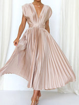 Années 70 Maxi Robe Été Plissé En Satin - Ma Penderie Vintage