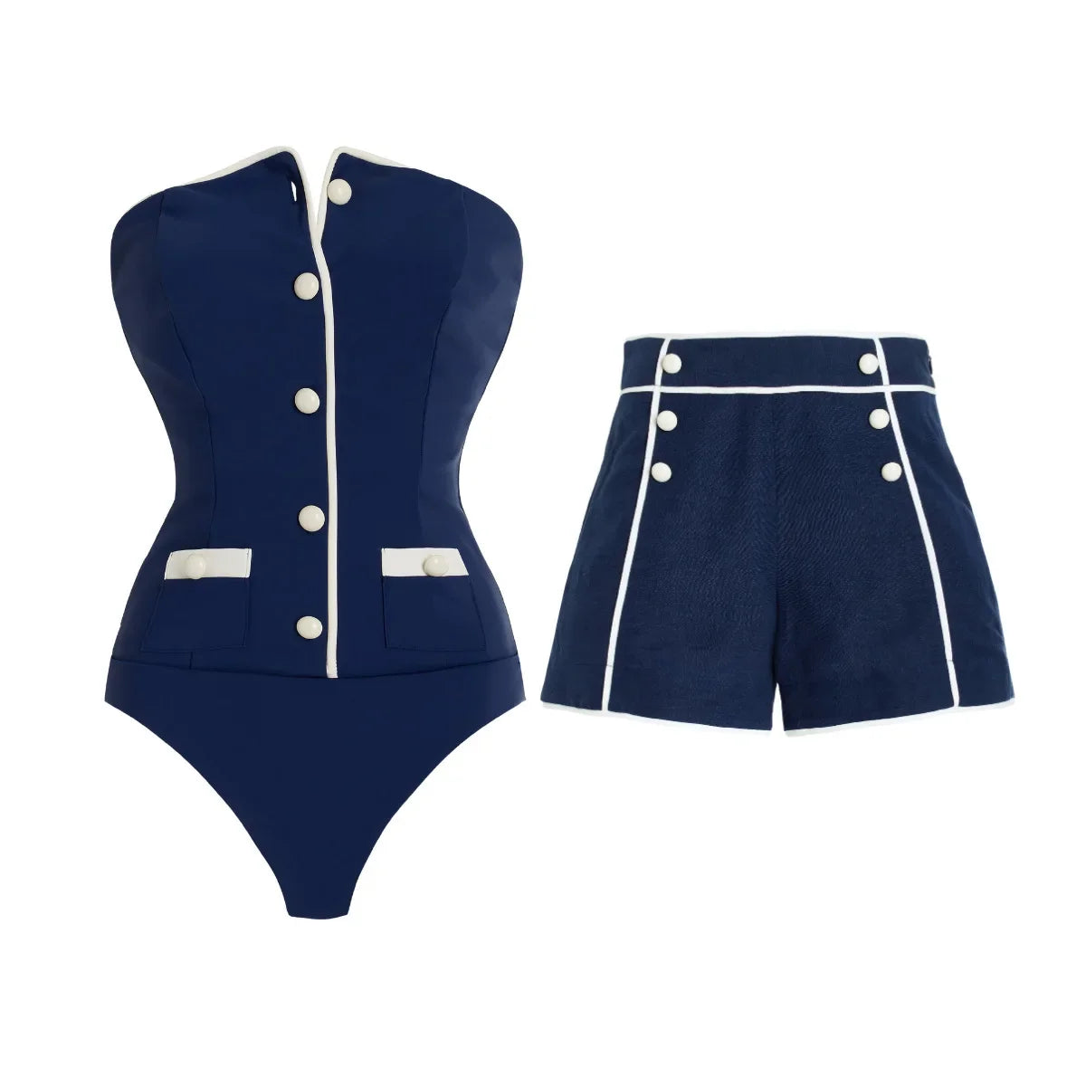 Années 60 Ensemble Maillot de Bain Et Short Style Marin