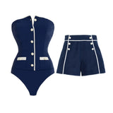 Années 60 Ensemble Maillot de Bain Et Short Style Marin