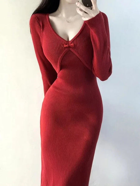 Années 60 Robe Maille Côtelé Manches Longues - Ma Penderie Vintage