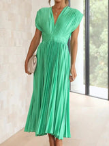 Années 70 Maxi Robe Été Plissé En Satin - Ma Penderie Vintage