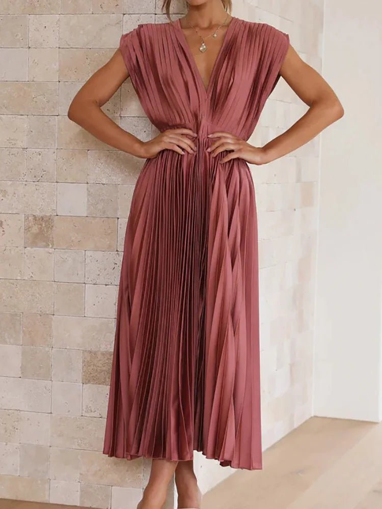 Années 70 Maxi Robe Été Plissé En Satin - Ma Penderie Vintage