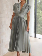 Années 70 Maxi Robe Été Plissé En Satin - Ma Penderie Vintage