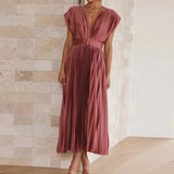 Années 70 Maxi Robe Été Plissé En Satin - Ma Penderie Vintage