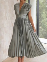 Années 70 Maxi Robe Été Plissé En Satin - Ma Penderie Vintage