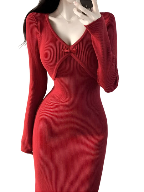 Années 60 Robe Maille Côtelé Manches Longues - Ma Penderie Vintage