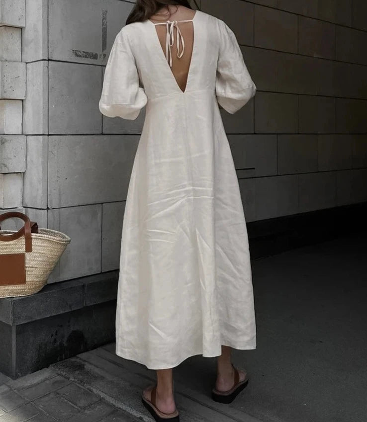 Années 70 Robe Mi-longue En Lin Marseille - Ma Penderie Vintage