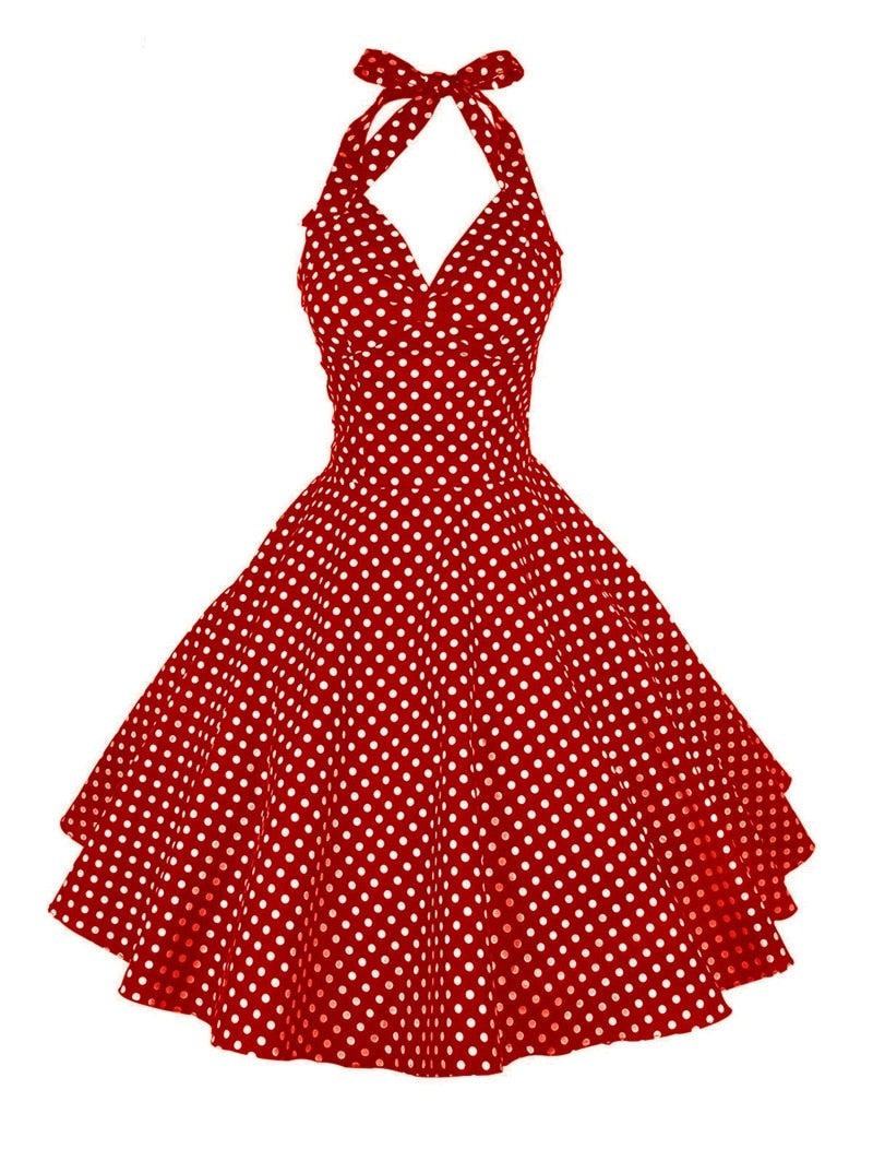 <tc>Años 50</tc> Vestido trapecio <tc>Pin Up</tc> Estampado de lunares