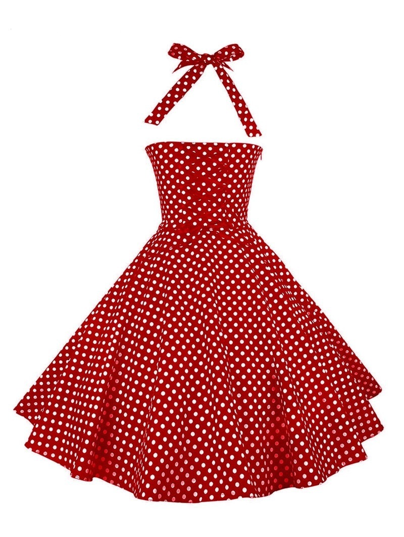 <tc>Años 50</tc> Vestido trapecio <tc>Pin Up</tc> Estampado de lunares