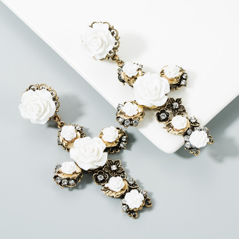 <tc>1950's</tc> Baroque Rose Cross Earrings