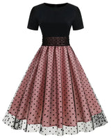 Années 50 Robe Évasée Pin Up Résille À Pois - Ma Penderie Vintage