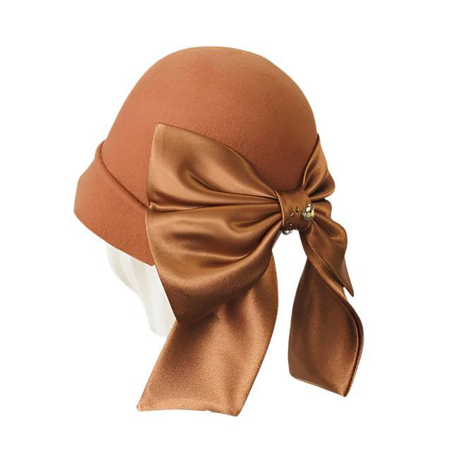 Années 30 Chapeau Rétro Fascinateur Maxi Noeud Caramel - Ma Penderie Vintage