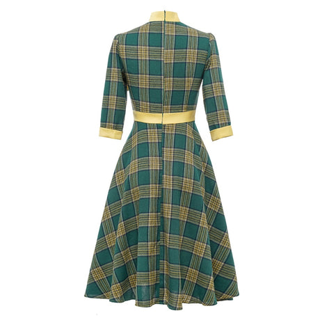 Années 50 Robe Tartan Rétro Col Cravate - Ma Penderie Vintage