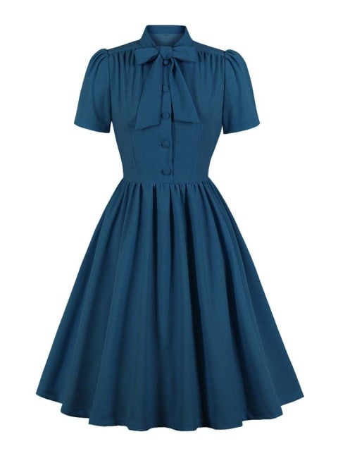 Années 60 Robe Évasée Rétro La Parisienne Bleu - Ma Penderie Vintage