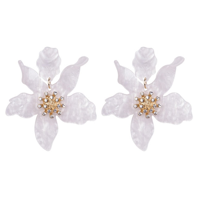 Années 30 Boucles d'Oreilles Fleur Résine Rétro